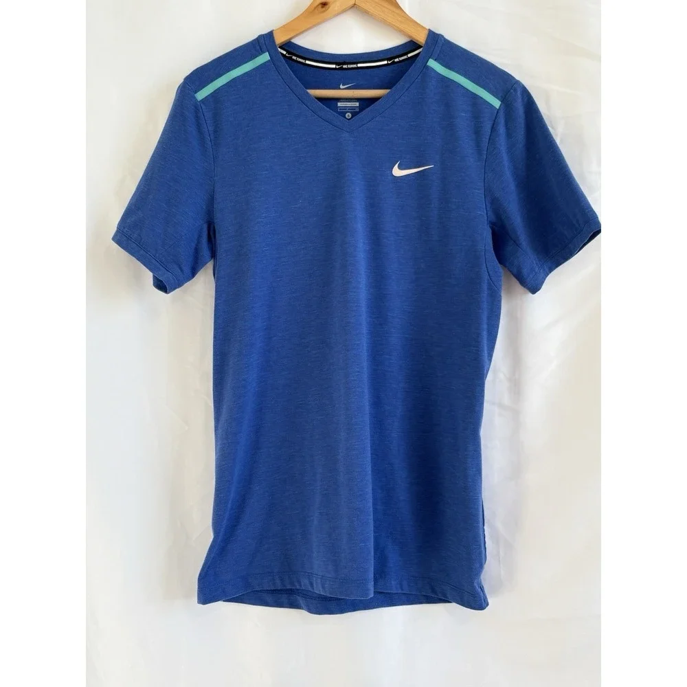 Nike Dri-FIT Men's Blue V-Neck Short Sleeve Moisture Wicking Running Tee S
